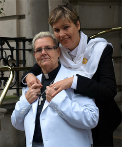 Rev Sharon Ferguson and Franka Strietzel are among the couples challenging the ban on gay marriage (Photo: Chris Houston)