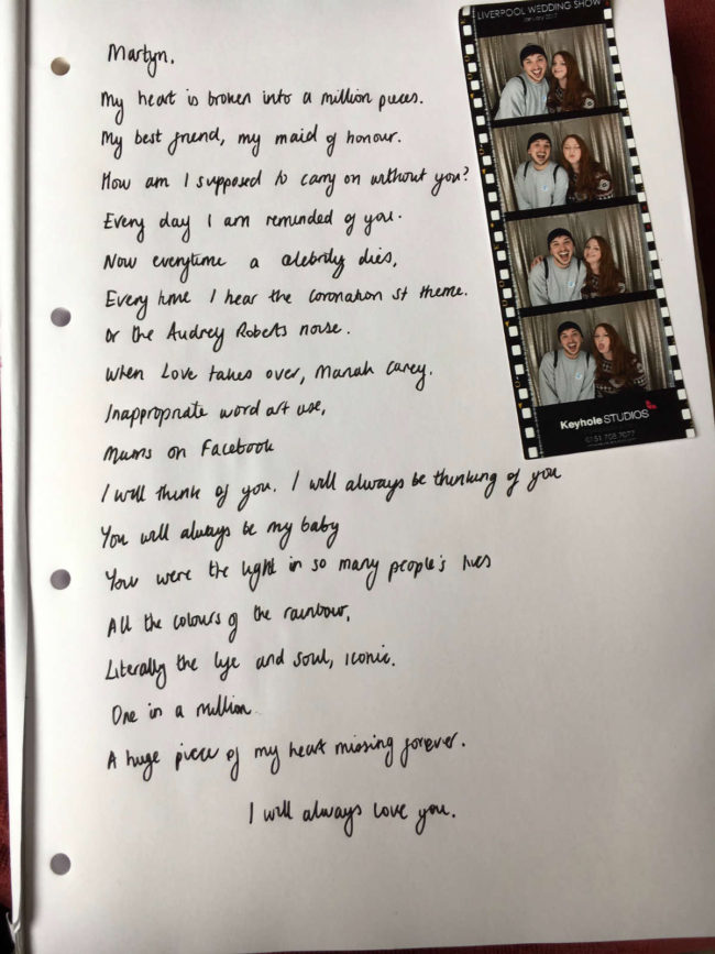 Christina's poem for Martyn Hett