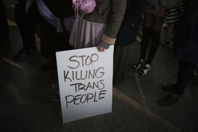 Stop killing trans people sign in Chicago protest