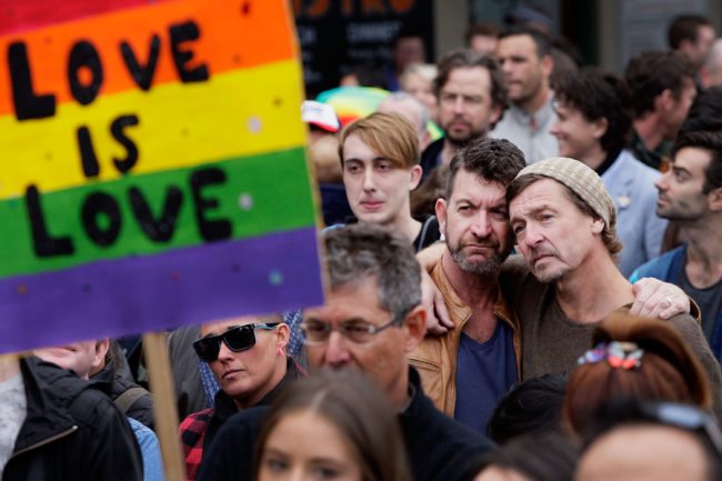 SYDNEY, AUSTRALIA - MAY 31:  Large crowds gather at Taylor Square in support of Marriage Equality on May 31, 2015 in Sydney, Australia. They are specifically calling on the government to allow for a free vote on Marriage Equality. (Photo by Lisa Maree Williams/Getty Images)