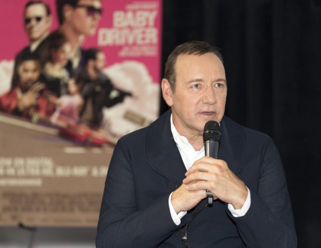 LOS ANGELES, CA - OCTOBER 04:   Actor/producer Kevin Spacey speaks on stage at the Cars, Arts & Beats: A Night Out With 'Baby Driver' event at the Petersen Automotive Museum on October 4, 2017 in Los Angeles, California.  (Photo by Rochelle Brodin/Getty Images for Sony Pictures Home Entertainment)