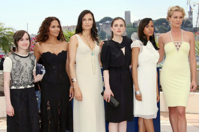 Cannes, FRANCE: (From L) The female cast of US director Brett Ratner's film 'X-Men : The Last Stand' poses (from L) Canadia's Ellen Page, US Halle Berry, Dutch Famke Janssen, US Anna Paquin, Dominican actress Dania Ramirez and US Rebecca Romijn during a photocall for US director Brett Ratner's film 'X-Men : The Last Stand' at the 59th edition of the International Cannes Film Festival in Cannes, southern France, 22 May 2006. The film is presented out-of-competition. AFP PHOTO / VALERY HACHE (Photo credit should read VALERY HACHE/AFP/Getty Images)