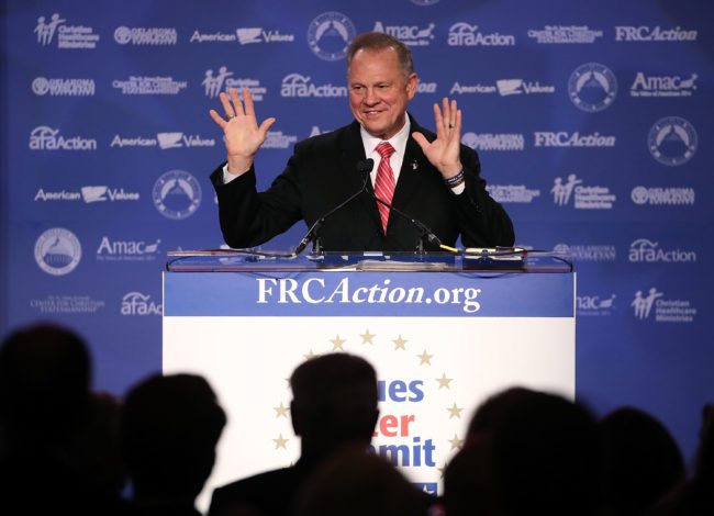 WASHINGTON, DC - OCTOBER 13: Roy Moore, GOP Senate candidate and former chief justice on the Alabama Supreme Court speaks during the annual Family Research Council's Values Voter Summit at the Omni Shorham Hotel on October 13, 2017 in Washington, DC.  (Photo by Mark Wilson/Getty Images)