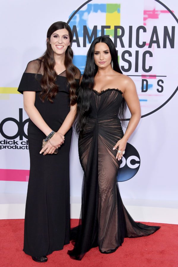 LOS ANGELES, CA - NOVEMBER 19: VA state delegate Danica Roem (L) and Demi Lovato attend the 2017 American Music Awards at Microsoft Theater on November 19, 2017 in Los Angeles, California. (Photo by Neilson Barnard/Getty Images)
