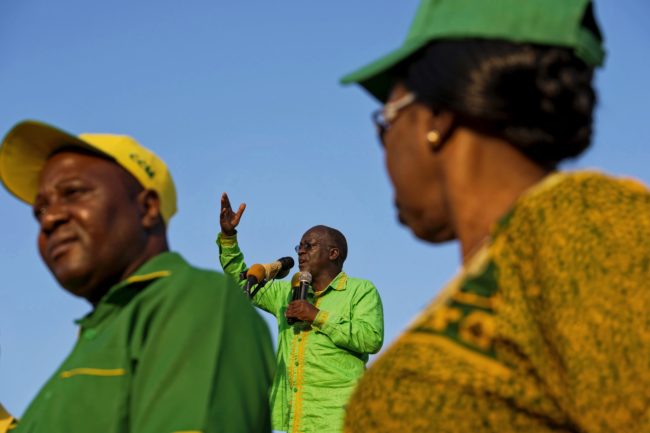 Presidential candidate John Magufuli speaks during a ruling Chama Cha Mapinduzi (CCM) rally in Dar es Salaam, Tanzania, on October 21, 2015. CCM's party's candidate John Magufuli hopes to succeed President Jakaya Kikwete in what is seen as the tightest electoral race in Tanzania's history, as the main opposition parties unite around ex-prime minister Edward Lowassa, 61, who recently defected from the CCM. AFP PHOTO / DANIEL HAYDUK        (Photo credit should read Daniel Hayduk/AFP/Getty Images)