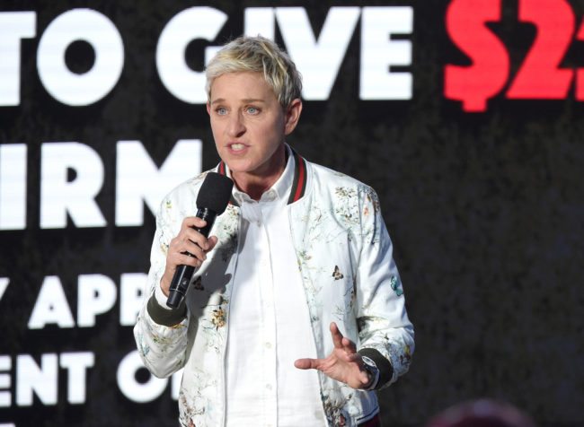 LOS ANGELES, CA - OCTOBER 14:  In this handout photo provided by One Voice: Somos Live!, Ellen DeGeneres speaks onstage during "One Voice: Somos Live! A Concert For Disaster Relief" at the Universal Studios Lot on October 14, 2017 in Los Angeles, California.  (Photo by Kevin Winter/One Voice: Somos Live!/Getty Images)