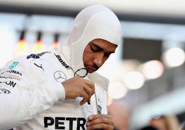 ABU DHABI, UNITED ARAB EMIRATES - NOVEMBER 26: Lewis Hamilton of Great Britain and Mercedes GP prepares to drive on the grid before the Abu Dhabi Formula One Grand Prix at Yas Marina Circuit on November 26, 2017 in Abu Dhabi, United Arab Emirates.  (Photo by Mark Thompson/Getty Images)