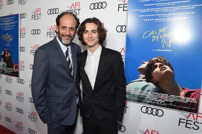 HOLLYWOOD, CA - NOVEMBER 10:  Luca Guadagnino (L) and Timothee Chalamet attend the screening of "Call Me By Your Name" at AFI FEST 2017 Presented By Audi at TCL Chinese Theatre on November 10, 2017 in Hollywood, California.  (Photo by Michael Kovac/Getty Images for AFI)