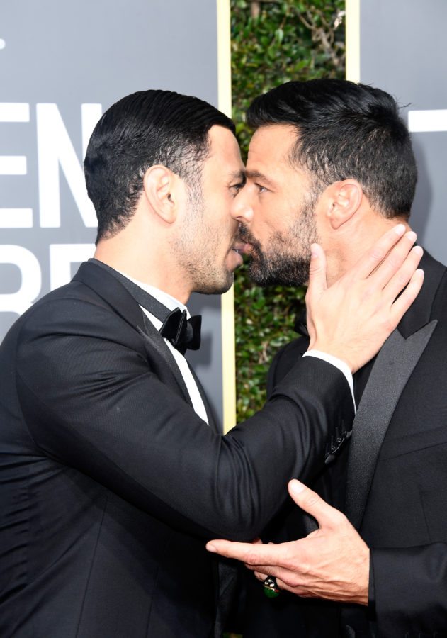 BEVERLY HILLS, CA - JANUARY 07: Actor/singer Ricky Martin (R) and Jwan Yosef attend The 75th Annual Golden Globe Awards at The Beverly Hilton Hotel on January 7, 2018 in Beverly Hills, California. (Photo by Frazer Harrison/Getty Images)