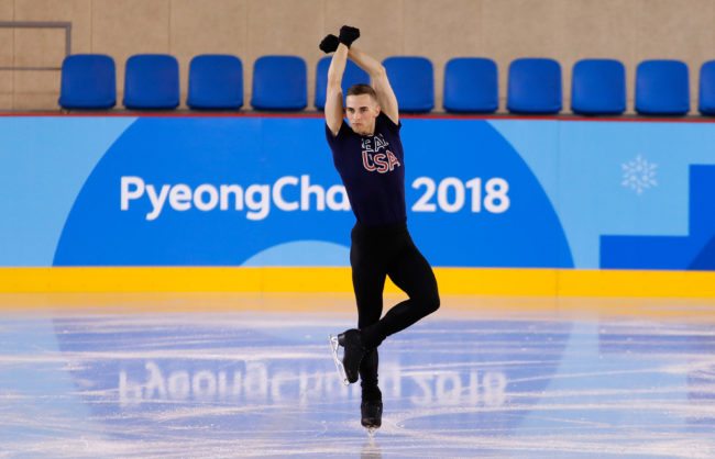 PYEONGCHANG-GUN, SOUTH KOREA - FEBRUARY 07: Adam Rippon of The United States trains during Figure Skating practice ahead of the PyeongChang 2018 Winter Olympic Games at Gangneung Ice Arena on February 7, 2018 in Pyeongchang-gun, South Korea. (Photo by Jamie Squire/Getty Images)
