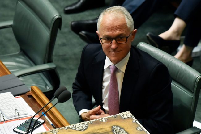 CANBERRA, AUSTRALIA - FEBRUARY 14: The Prime Minister, Malcolm Turnbull during Question Time on February 14, 2018 in Canberra, Australia. Mr Joyce announced last week that he had separated from his wife and was expecting a child with his former media adviser Vikki Campion. Since then, speculation has mounted that the National Party leader may have to resign as Deputy Prime Minister. (Photo by Michael Masters/Getty Images)