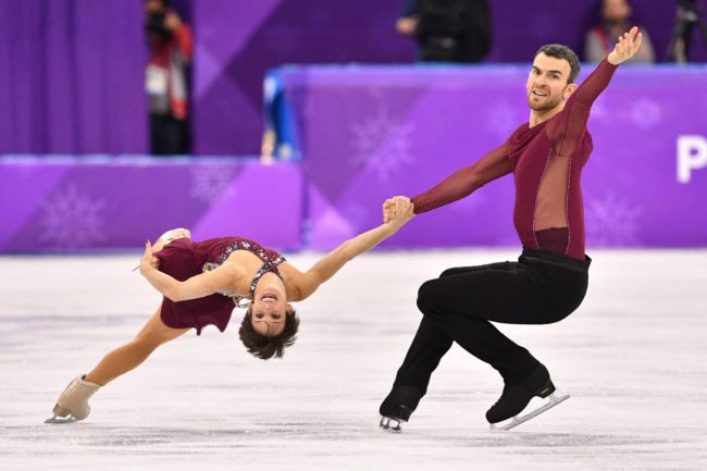 Canada's Meagan Duhamel and Canada's Eric Radford compete in the pair skating free skating of the figure skating event during the Pyeongchang 2018 Winter Olympic Games at the Gangneung Ice Arena in Gangneung on February 15, 2018. / AFP PHOTO / Mladen ANTONOV (Photo credit should read MLADEN ANTONOV/AFP/Getty Images)