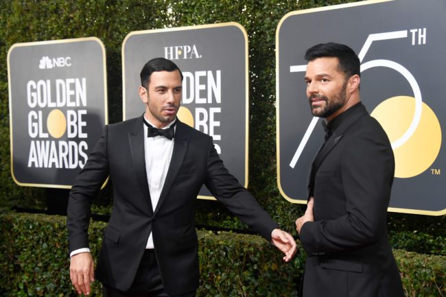 BEVERLY HILLS, CA - JANUARY 07:  Actor/singer Ricky Martin (R) and Jwan Yosef attend The 75th Annual Golden Globe Awards at The Beverly Hilton Hotel on January 7, 2018 in Beverly Hills, California.  (Photo by Frazer Harrison/Getty Images)