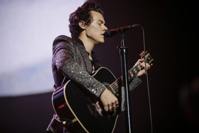 PARIS, FRANCE - MARCH 13: In this handout photo provided by Helene Marie Pambrun, Harry Styles performs during his European tour at AccorHotels Arena on March 13, 2018 in Paris, France. (Photo by Handout/Helene Marie Pambrun via Getty Images)