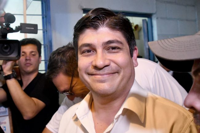 Costa Rican presidential candidate Carlos Alvarado, of the ruling Citizen Action Party (PAC), smiles after casting his vote at a polling station in San Jose on April 1, 2018 during the country's run-off election. Polling stations across Costa Rica opened early Sunday for a presidential election that has split the country between an ultra-conservative evangelical preacher who slams gay rights and a former minister from the center-left ruling party. / AFP PHOTO / Ezequiel BECERRA        (Photo credit should read EZEQUIEL BECERRA/AFP/Getty Images)