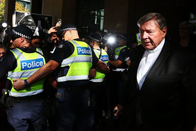 MELBOURNE, AUSTRALIA - MAY 01: Cardinal George Pell leaves at Melbourne Magistrates' Court on May 1, 2018 in Melbourne, Australia. Cardinal Pell was charged on summons by Victoria Police on 29 June 2017 over multiple allegations of sexual assault. Cardinal Pell is Australia's highest ranking Catholic and the third most senior Catholic at the Vatican, where he was responsible for the church's finances. Cardinal Pell has leave from his Vatican position while he defends the charges. (Photo by Michael Dodge/Getty Images)