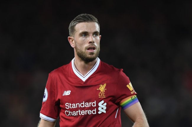 LIVERPOOL, ENGLAND - NOVEMBER 25:  Jordan Henderson of Liverpool looks on during the Premier League match between Liverpool and Chelsea at Anfield on November 25, 2017 in Liverpool, England.  (Photo by Shaun Botterill/Getty Images)