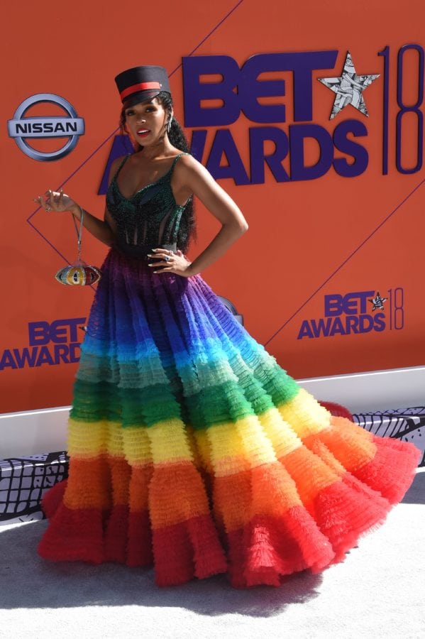 US singer-songwriter Janelle Monae poses upon arrival for the BET Awards at Microsoft Theatre in Los Angeles, California, on June 24, 2018. (Photo by Lisa O'CONNOR / AFP)        (Photo credit should read LISA O'CONNOR/AFP/Getty Images)