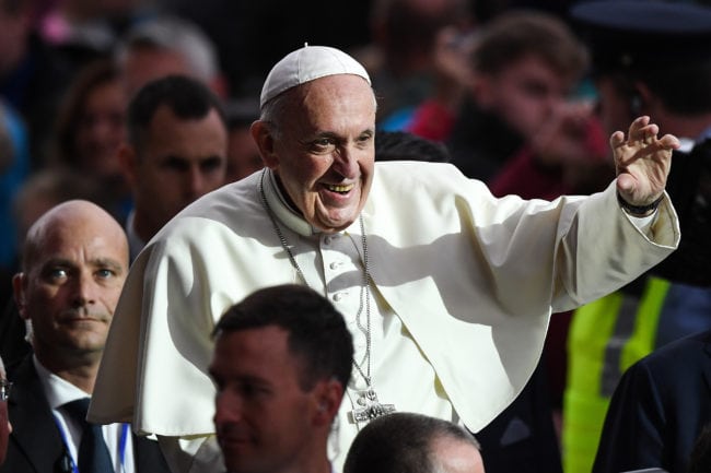 DUBLIN, IRELAND - AUGUST 25:  Pope Francis attends the festival of families at Croke Park on 25 August , 2018 in Dublin, Ireland.Pope Francis is the 266th Catholic Pope and current sovereign of the Vatican. His visit, the first by a Pope since John Paul II's in 1979, is expected to attract hundreds of thousands of Catholics to a series of events in Dublin and Knock. During his visit he will have private meetings with victims of sexual abuse by Catholic clergy.  (Photo by Jeff J Mitchell/Getty Images)