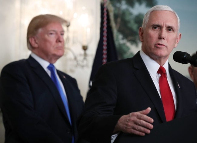 WASHINGTON, DC - MARCH 22: U.S. Vice President Mike Pence speaks before U.S. President Donald Trump signed a presidential memorandum aimed at what he calls Chinese economic aggression in the Roosevelt Room at the White House on March 22, 2018 in Washington, DC.  (Photo by Mark Wilson/Getty Images)