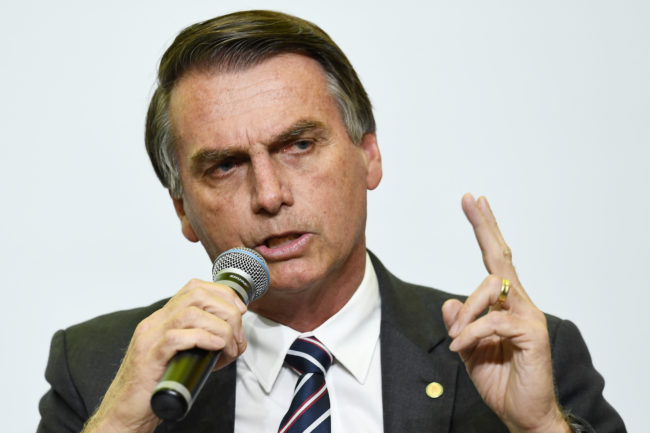 Jair Bolsonaro, presidential candidate for the Social Liberal Party, attends an interview for Correio Brazilianse newspaper in Brasilia on June 6, 2018. - Brazil holds general elections in October. (Photo by EVARISTO SA / AFP) (Photo credit should read EVARISTO SA/AFP/Getty Images)