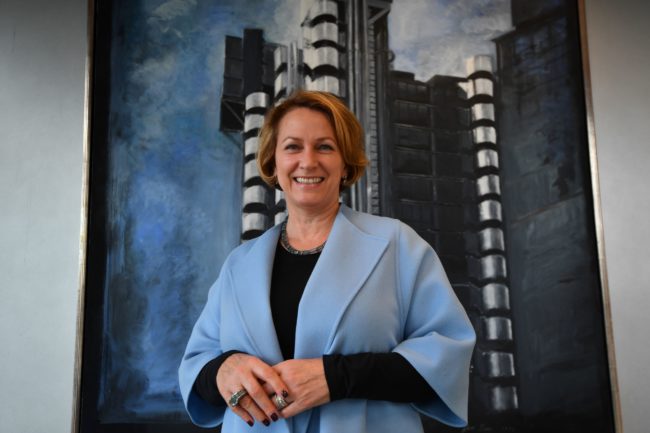 Lloyds of London Chief Executive Officer, Inga Beale poses for a photograph in her office in the City of London on March 30, 2017, following an interview with AFP. Lloyd's of London will open a Brussels subsidiary in early 2019, the historic insurance market said Thursday, the first company to respond to Britain's decision to trigger Brexit. Lloyd's, which employs 700 people in the British capital, will start work at the Brussels office from January 1, 2019. / AFP PHOTO / BEN STANSALL (Photo credit should read BEN STANSALL/AFP/Getty Images)