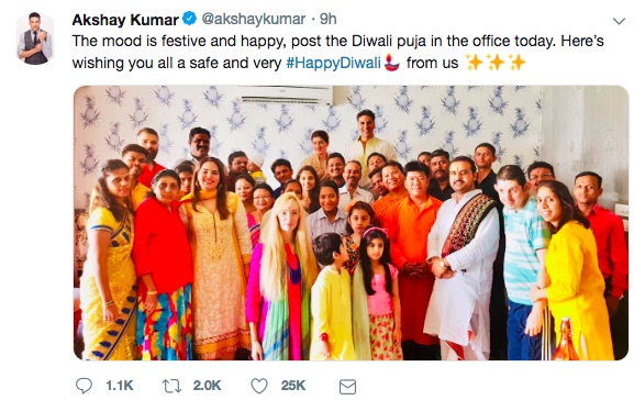 Bollywood star Akshay Kumar marks first the first Diwali since gay sex was legalised in India. 