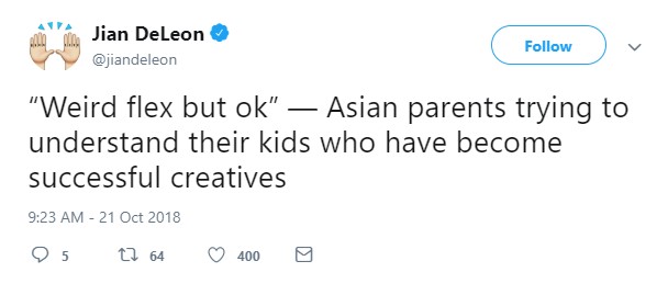 Tweet about Asian parents