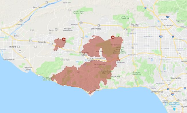 A California fires map shows the fire's spread across California