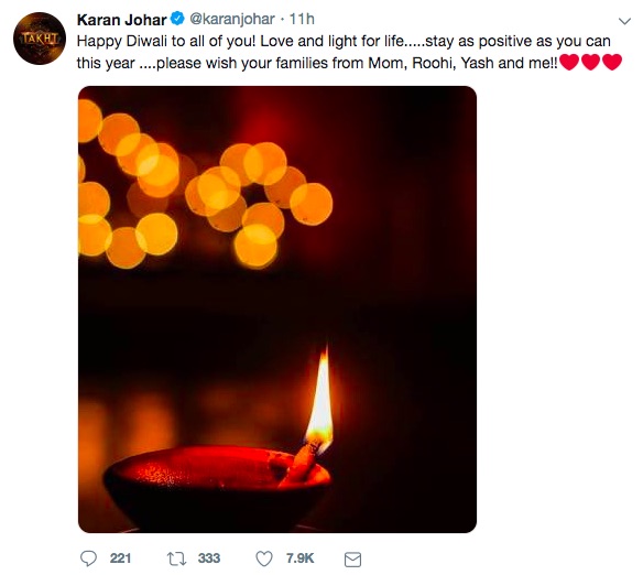 Bollywood star Karan Johar marks first the first Diwali since gay sex was legalised in India. 