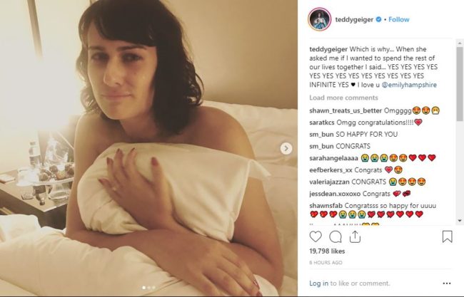 Teddy Geiger and Emily Hampshire engaged