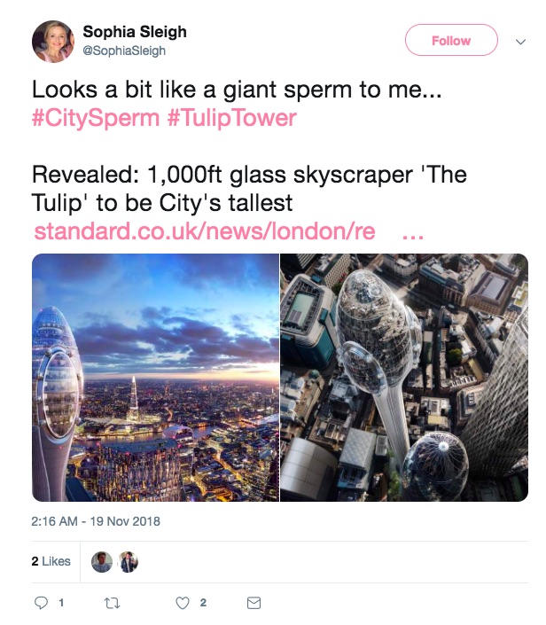 A Twitter user says The Tulip looks like a "giant sperm"