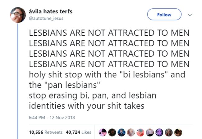 A tweet in the Twitter debate asking: can lesbians be attracted to men?