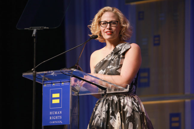 Congresswoman Kyrsten Sinema speaks onstage at the Human Rights Campaign 2018 Los Angeles Gala 