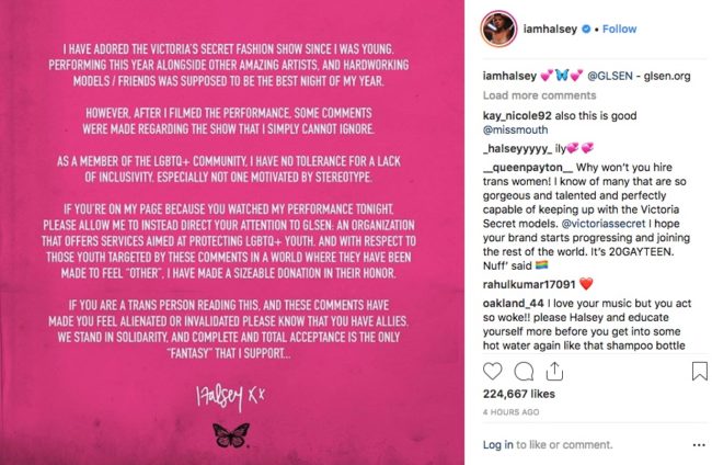 Halsey criticises Victoria's Secret over anti-trans comments, which prompted Nikita Dragun to make a video in protest.