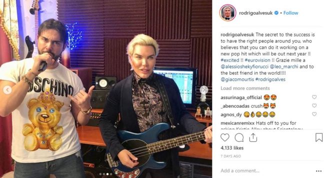 Human Ken Doll reality star Rodrigo Alves teased a Eurovision bid on Instagram