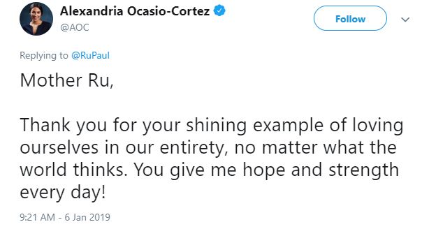 Alexandria Ocasio-Cortez sent a message of support to RuPaul