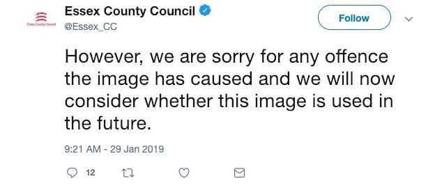 Essex County Council apologised on Twitter for the depiction of transgender identity,