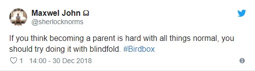 Tweet about Bird Box and parenting