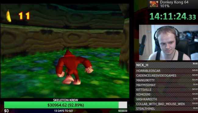 HBomberGuy is playing Donkey Kong 64 non-stop