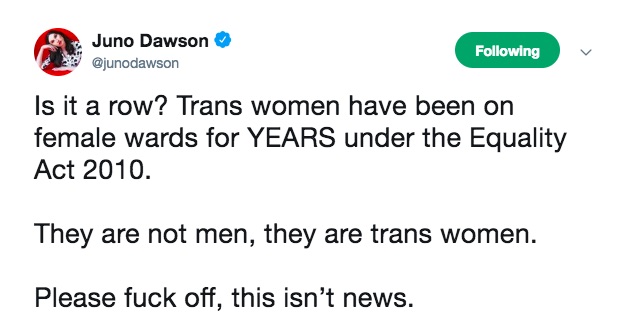 Trans campaigner Juno Dawson on Twitter 