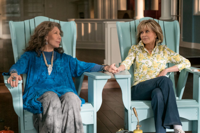 A still from Netflix show Grace And Frankie, featuring Lily Tomlin and Jane Fonda