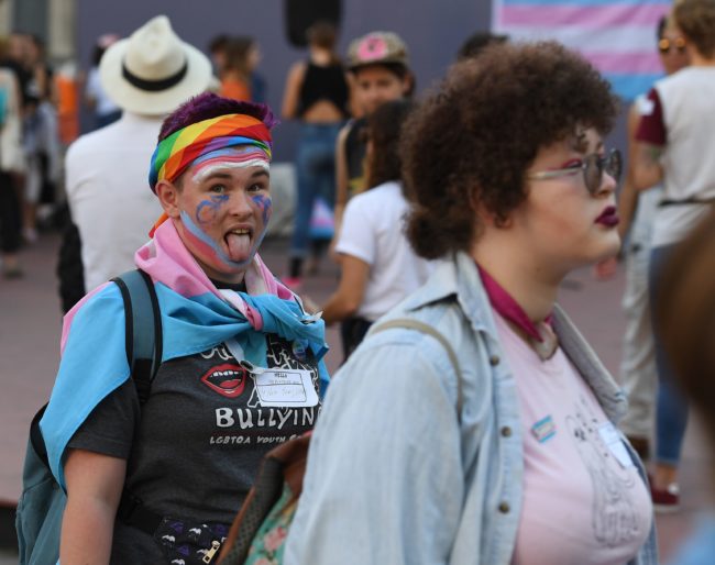 Members of the transgender community and their supporters hold a rally and march to City Hall before the mid-term elections to protest against what they say are continual attacks from the Trump administration, which states like New Jersey have moved to somewhat counteract with law changes