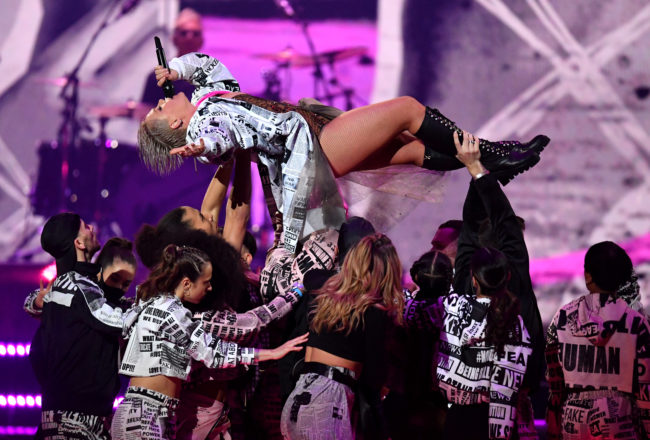 Pink performs during The BRIT Awards 2019 held at The O2 Arena on February 20, 2019 in London, England. 