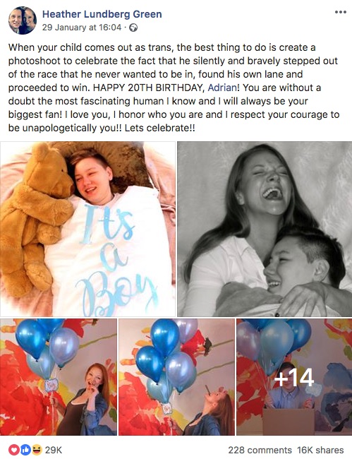 Heather Green posted about her son coming out as trans on Facebook