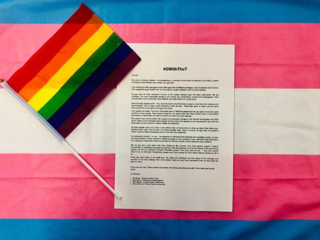 The #GWithTheT letter united the gay community in support of trans rights
