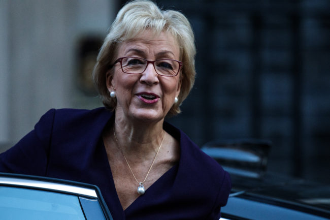 Leader of the House of Commons Andrea Leadsom arrives for a Cabinet meeting at 10 Downing Street on October 9, 2018 in London, England.