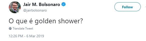 Brazil's President Jair Bolsonaro asks: "What is a golden shower?"