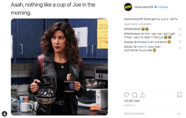 Brooklyn Nine-Nine meme Rosa holding a cuppa joe