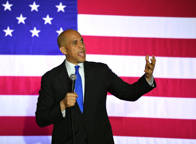 US Senator Cory Booker (D-NJ) speaks at his 'Conversation with Cory' campaign event at the Nevada Partners Event Center on February 24, 2019 in North Las Vegas, Nevada.
